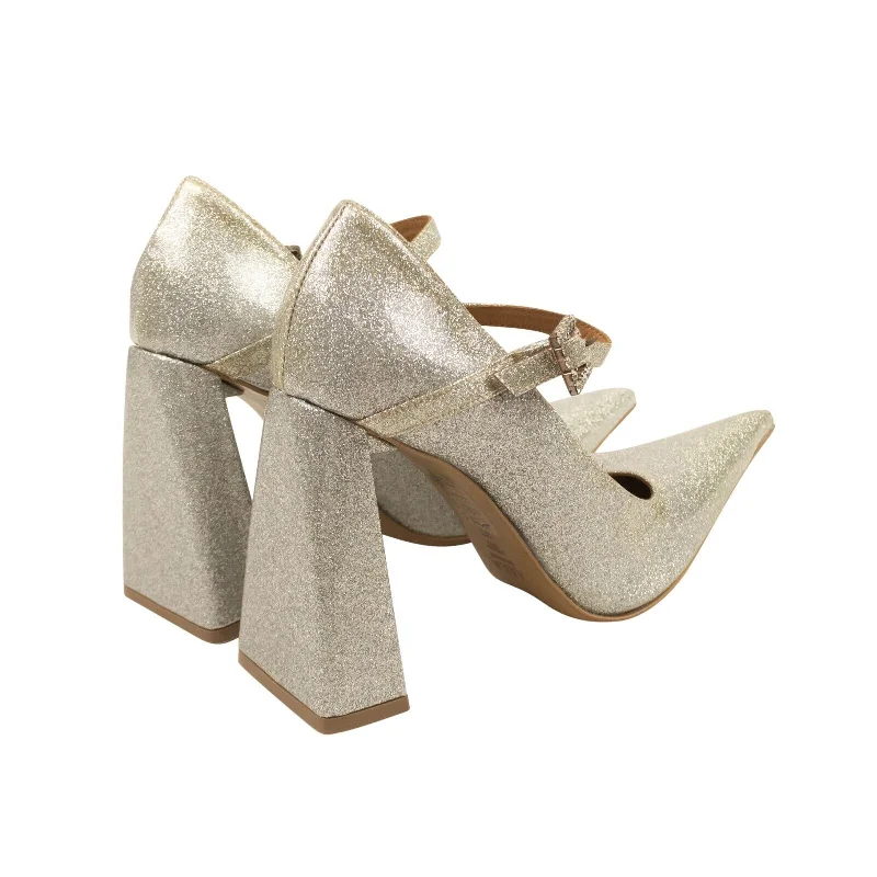 Modern Flat Shoes Offers BLOCK HEEL MARY JANE SILVER HEELS