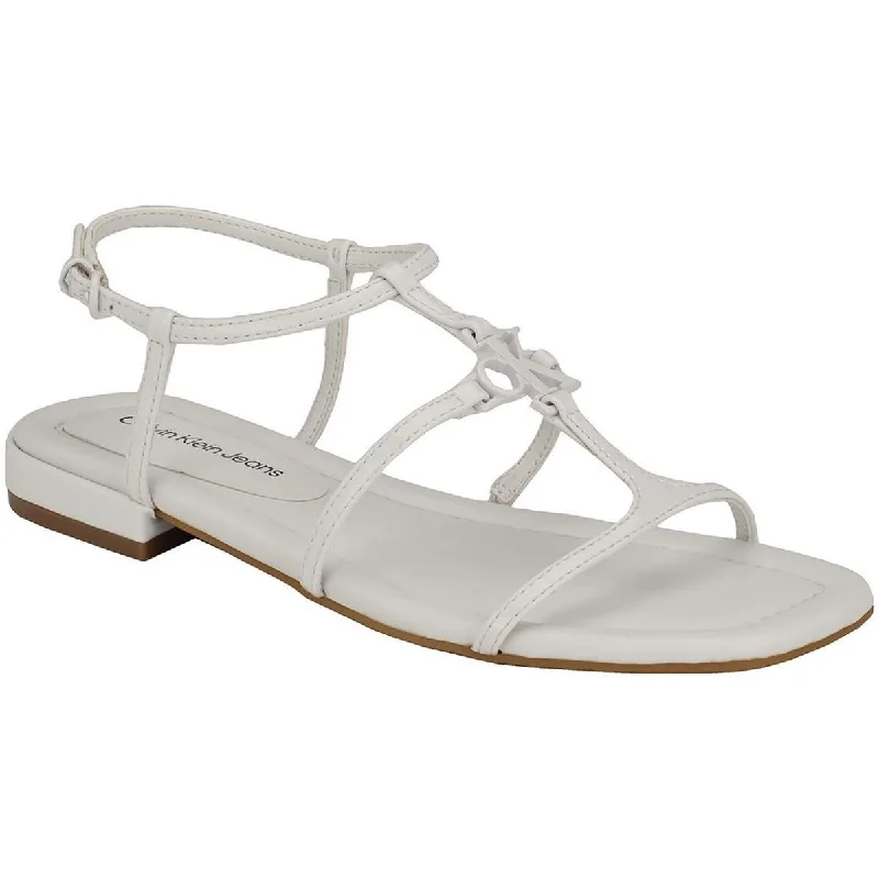 New Arrivals Calvin Klein Jeans Womens Sindy Faux Leather Flat T-Strap Sandals