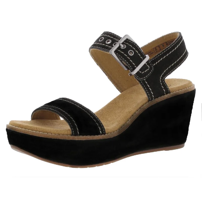 Unleash Your Trendy Side Clarks Womens Aisley Orchid Suede Ankle Strap Wedge Sandals