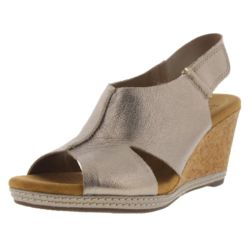 Daily Deals Clarks Womens Helio Float4 Faux Suede Cork Wedge Sandals