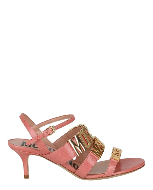 Exclusive Designer Shoes Sale Degrade Metal Logo Heeled Sandals