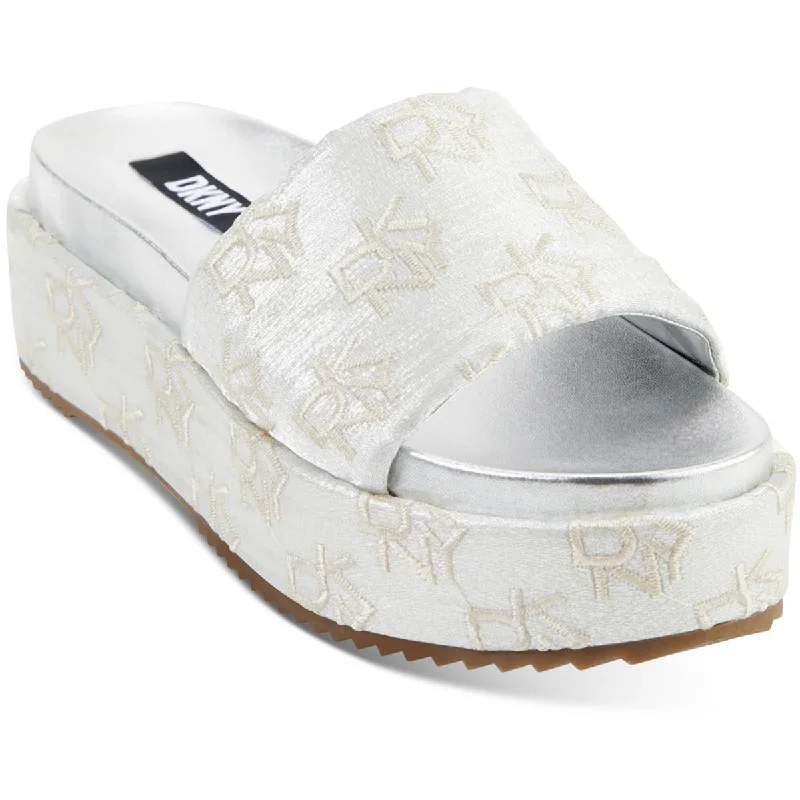 Latest Trends DKNY Womens CI Platform  Shimmer Embroidered Flatform Sandals