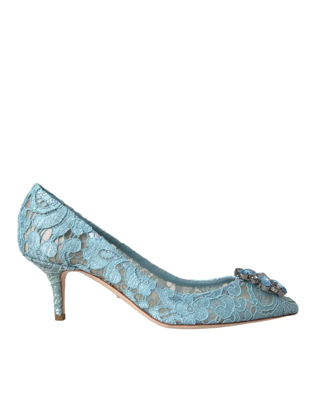 Flash Sale Online Dolce & Gabbana blue Taormina Lace Crystal Heel Pumps Women's Shoes