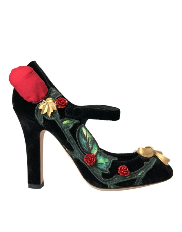 Stylish Basics Dolce & Gabbana  Roses Crystal Brooch Mary Jane Women's Shoes