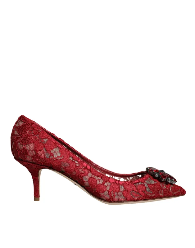 Save Big Dolce & Gabbana  Taormina Lace Crystal Heels Pumps Women's Shoes