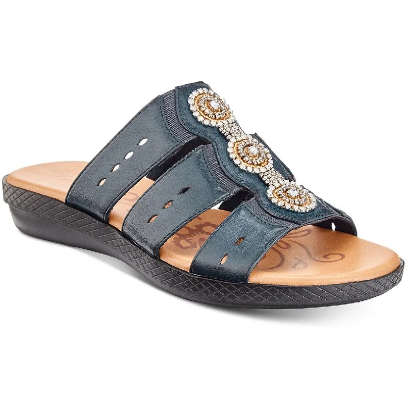 Seasonal Fashion Easy Street Womens Nori Faux Leather Embellished Slide Sandals