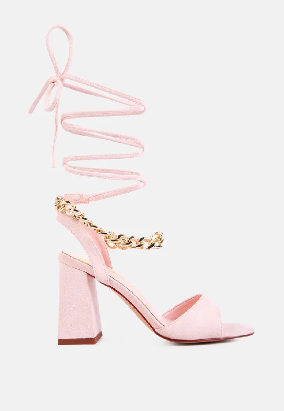 The Good Stuff gone gurl chain embellishment tie up block heel sandals