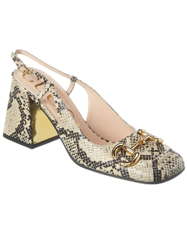 Vibrant Style Promotions Gucci Princetown Horsebit Snake-Embossed Leather Slingback Pump