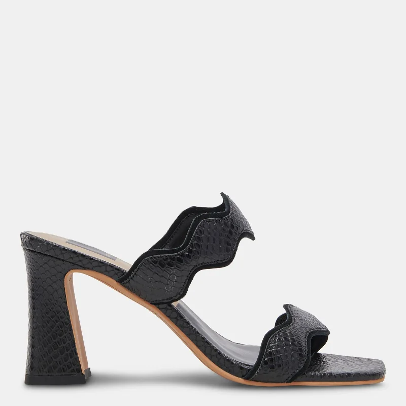 Mega Sales Ilva Wide Heels Onyx Embossed Leather