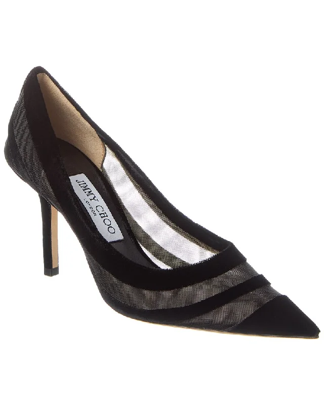 The Good Stuff Jimmy Choo Love 85 Flocked Velvet & Mesh Pump