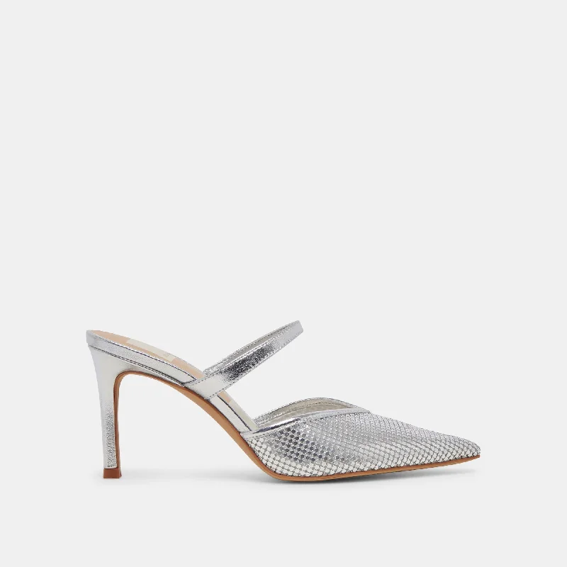 Sleek Versatile Footwear KANIKA MESH HEELS SILVER METALLIC MESH