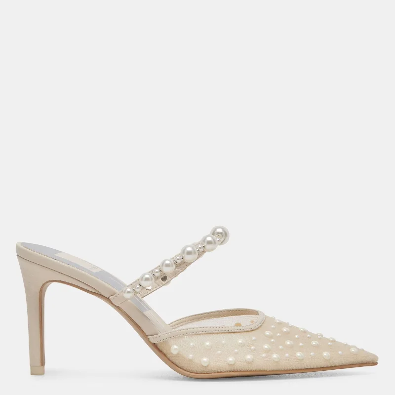 Don't Miss Out Katik Pearl Wide Heels Ivory Mesh