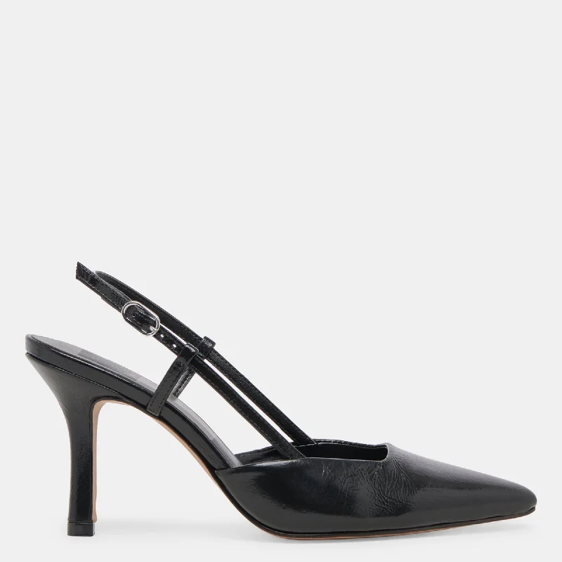 Street-Style Slip-Ons Kim Heels Midnight Crinkle Patent