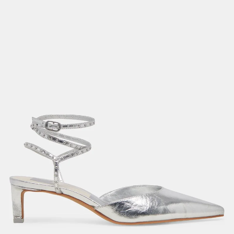 Hot Picks Loklyn Stud Heels Silver Crinkle Patent