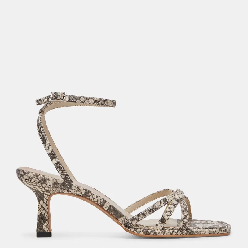 Chic Style, Always In Vogue Manji Heels Black White Embossed Snake