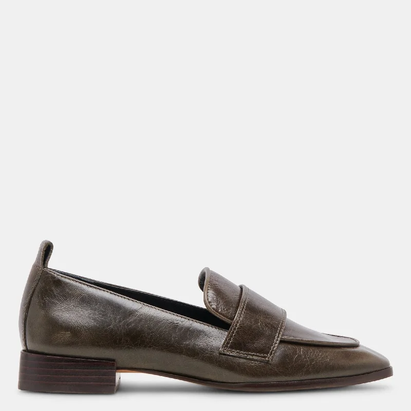 Comfortable Chic Nygel Loafers Dark Olive Leather