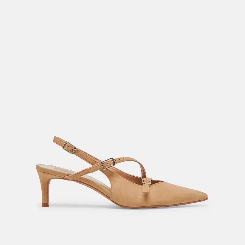 Comfortable Travel Shoes PAMLA MID HEELS TAN SUEDE