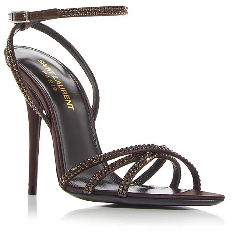 Smart Casual Deals Saint Laurent Womens Satin Embellished Strappy Sandals