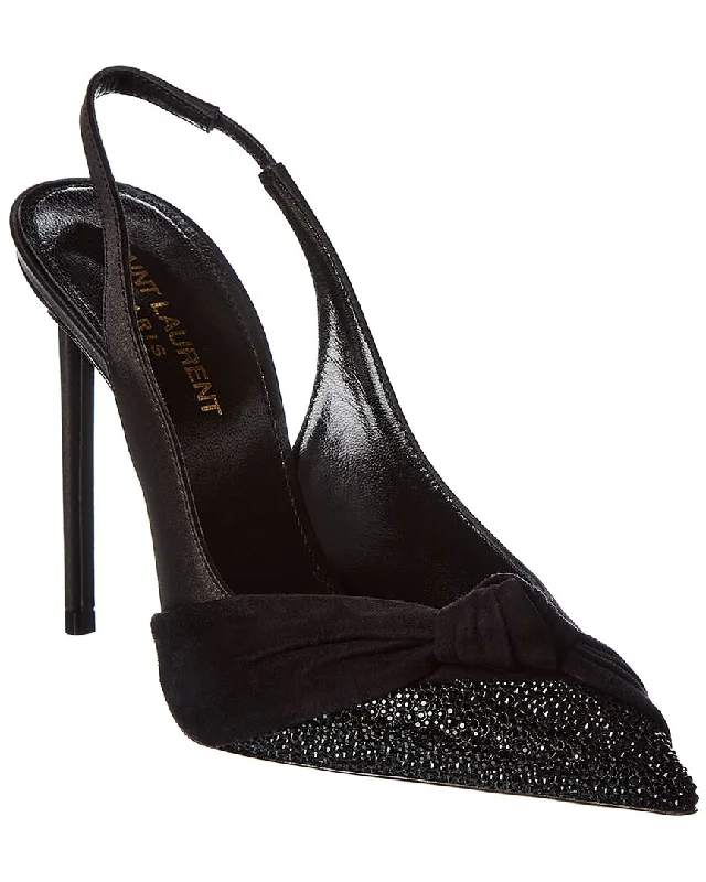 Flirty Fashion Discounts Saint Laurent Zoe 105 Satin & Suede Slingback Pump