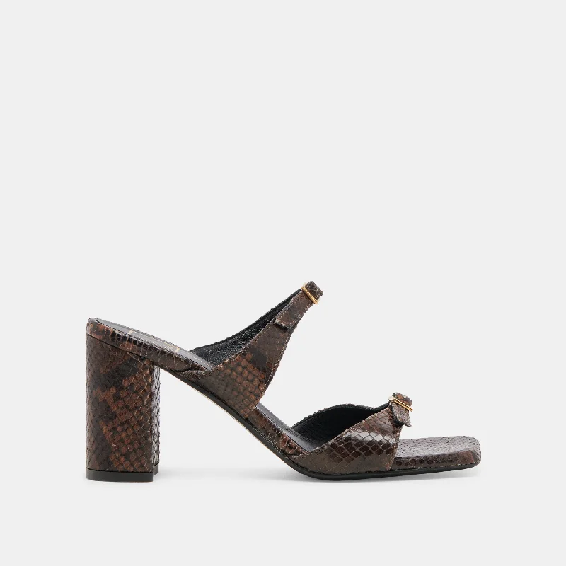 Save Big SHANE HEELS DK BROWN SNAKE EMBOSSED