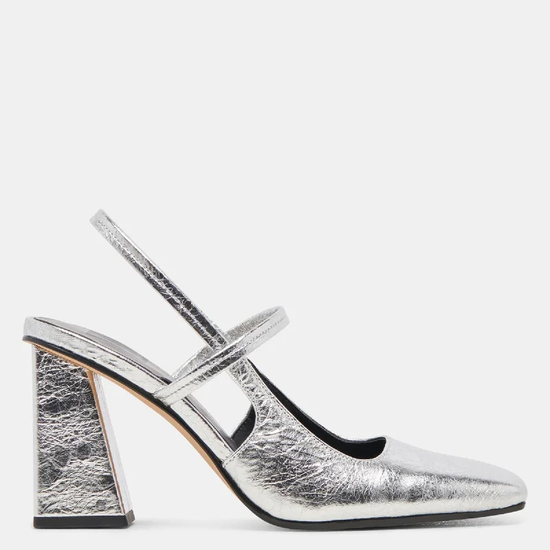 Enjoy Discount Soyer Heels Silver Distressed Leather