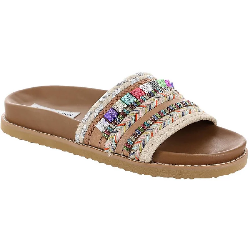 Sustainable Fashion Extravaganza Steve Madden Womens Milina Leather Embellished Slide Sandals