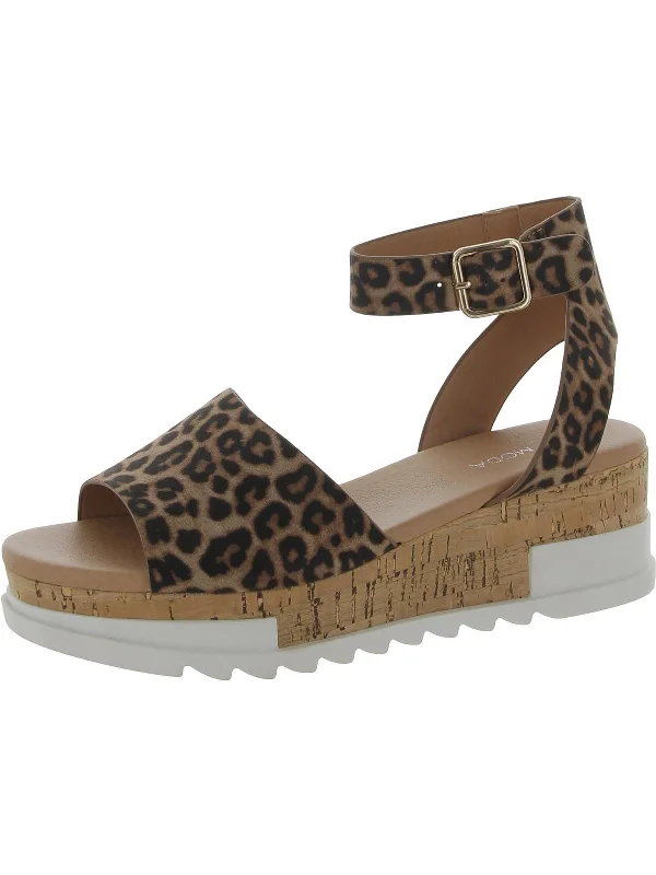 Top Deals Tobias 8 Womens Faux Suede Leopard Print Wedge Sandals