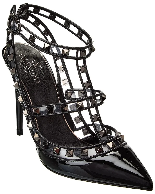 Comfortable Flats Sale Valentino Rockstud Caged 100 Patent & Vinyl Pump