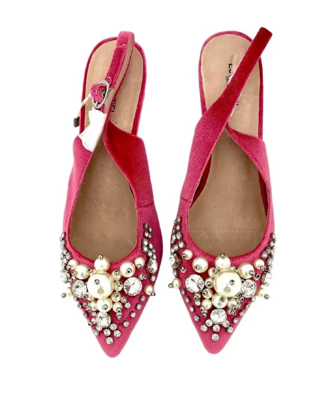 Snag Fabulous Fashion Bargains Velvet Crystals Pearls Pointed Toe Kitten Pumps In Pink