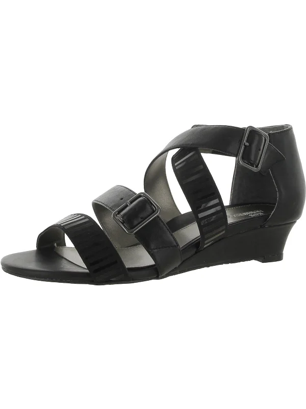 Luxe Style Discounts Voluptuous Womens Leather Criss-Cross Wedge Sandals