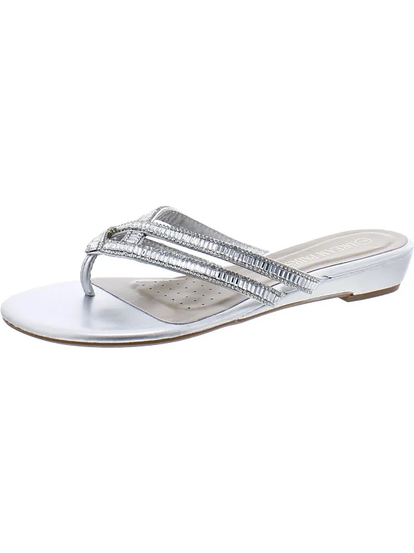 Weekend Exclusive Womens Faux Leather Embellished Thong Sandals