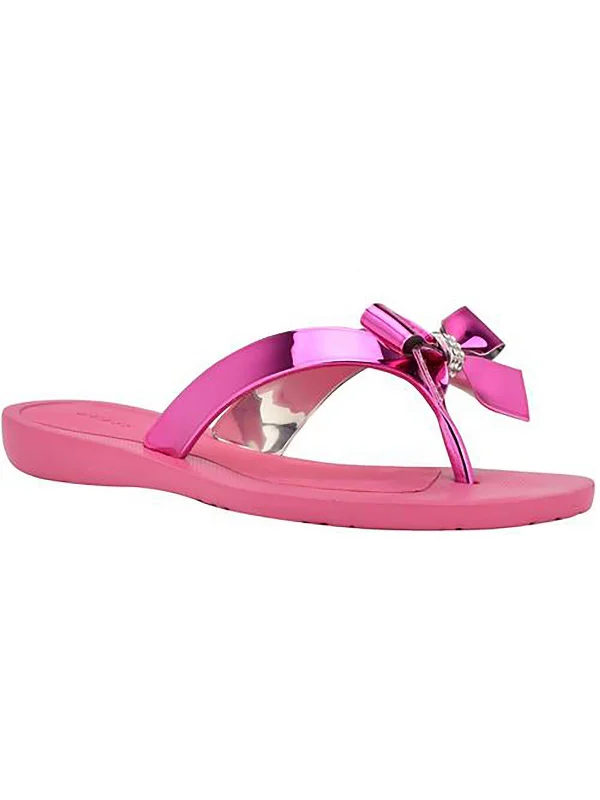 Comfortable Flats Womens Metallic Flat Flip-Flops