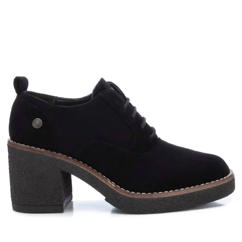 End-Of-Season Clearance Women's Suede Heeled Oxfords In Black